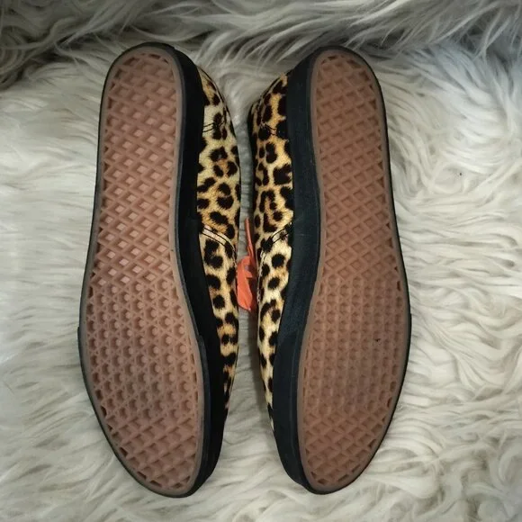 Vans Authentic Lowpro Skate Shoe Leopard Print Neon Orange Laces - Picture 3 of 6